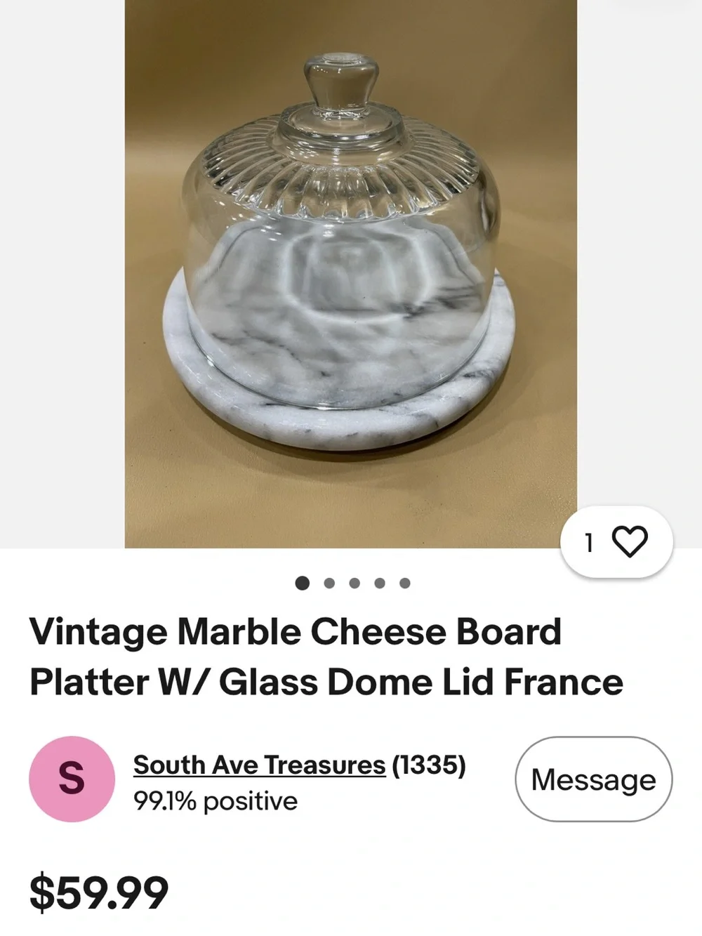 Vintage Marble Cheese Platter with Dome Lid